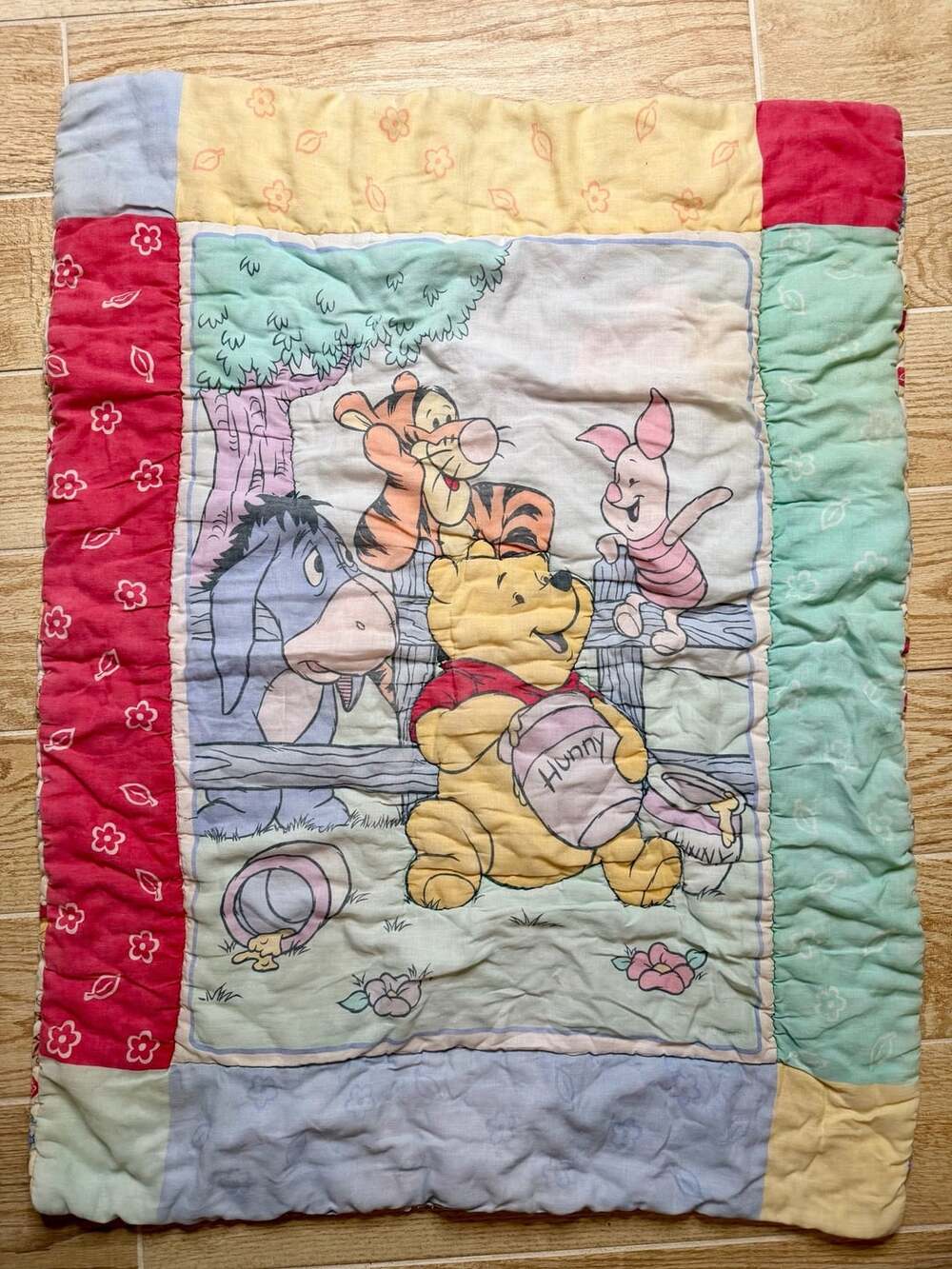 Vintage 90’s Disney Winnie The Pooh Baby Crib Quilt Blanket Tigger Eeyore